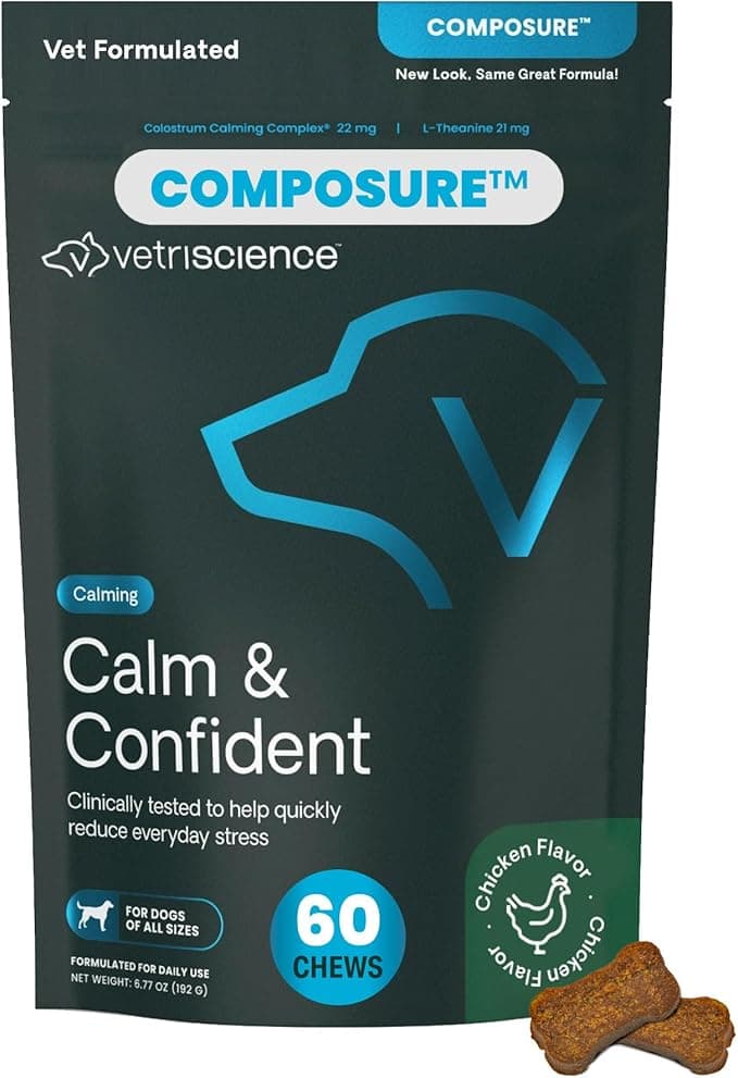 VetriScience Calm & Confident Chews, Composure Clinically Tested Calming and Anxiety Supplement for Dogs, Reduce Stress