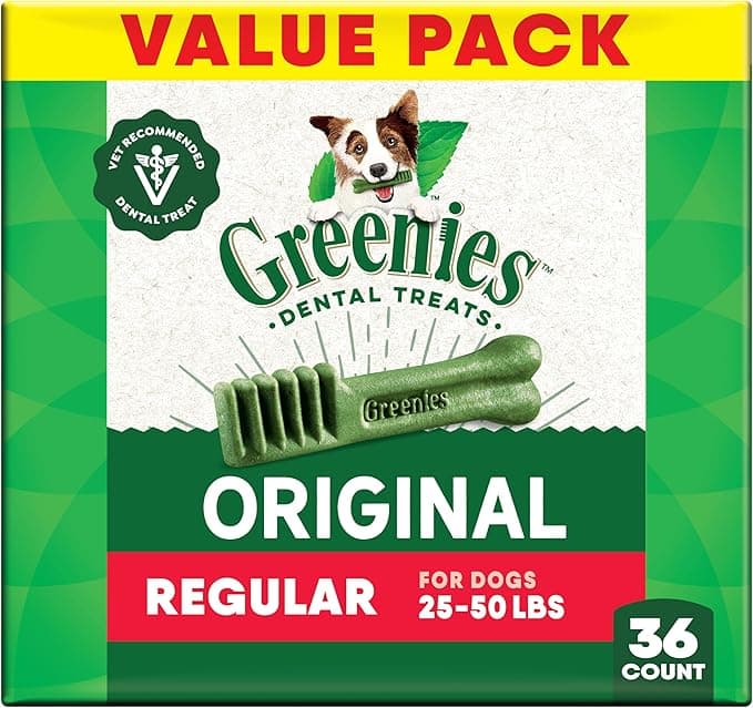 Greenies Veterinarian-Recommended Adult Natural Dental Dog Treats Regular Size, Dog Dental Chews, Original Flavor, 36 oz