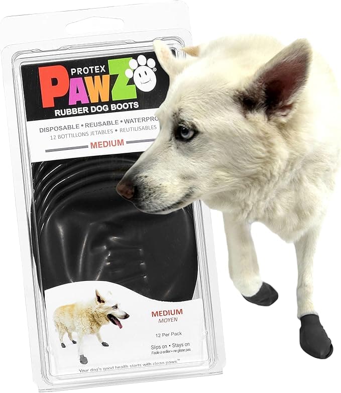 PawZ Rubber Dog Boots for Medium Paws - All-Weather Waterproof Dog Shoes, Anti-Slip Traction for Rain, Snow, Mud & Hot P