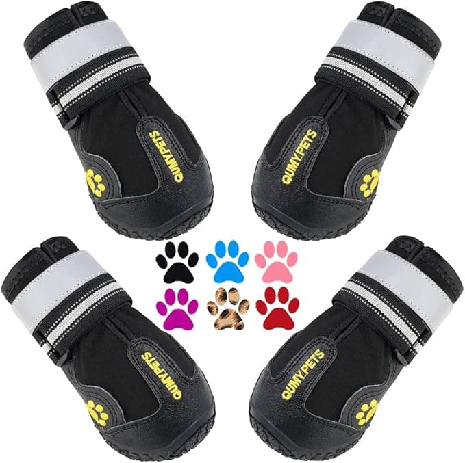 QUMY Dog Shoes for Large Dogs, Medium Dog Boots & Paw Protectors for Winter Snowy Day, Summer Hot Pavement, Water-Resist