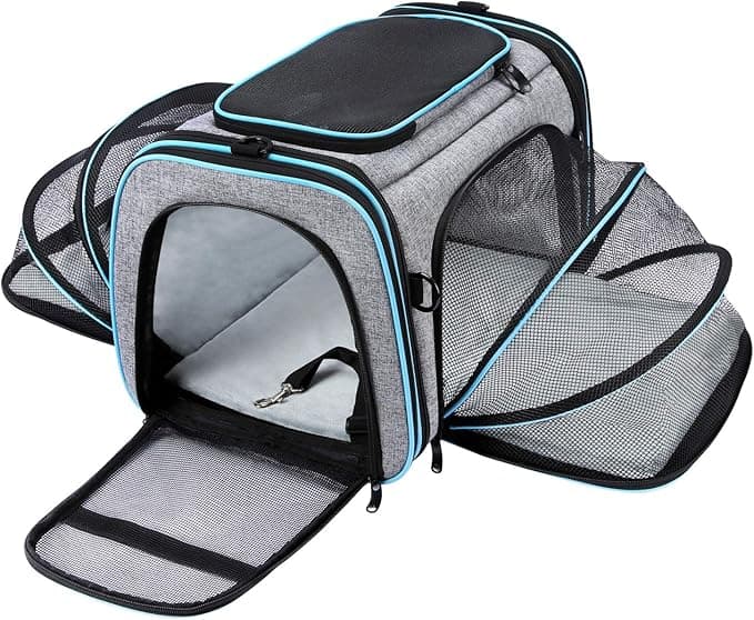 Airline Approved Pet Carrier, Large Soft Sided Pet Travel TSA Carrier 4 Sides Expandable Cat Collapsible Carriers with R