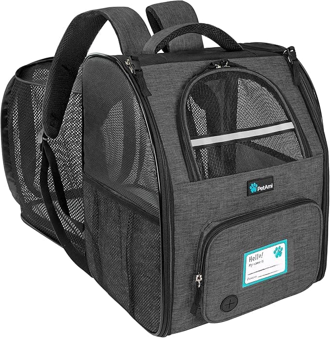 PetAmi Dog Cat Backpack Carrier, Expandable Pet Carrier Backpack for Travel Hiking, Small Medium Dog Puppy Large Cat Car