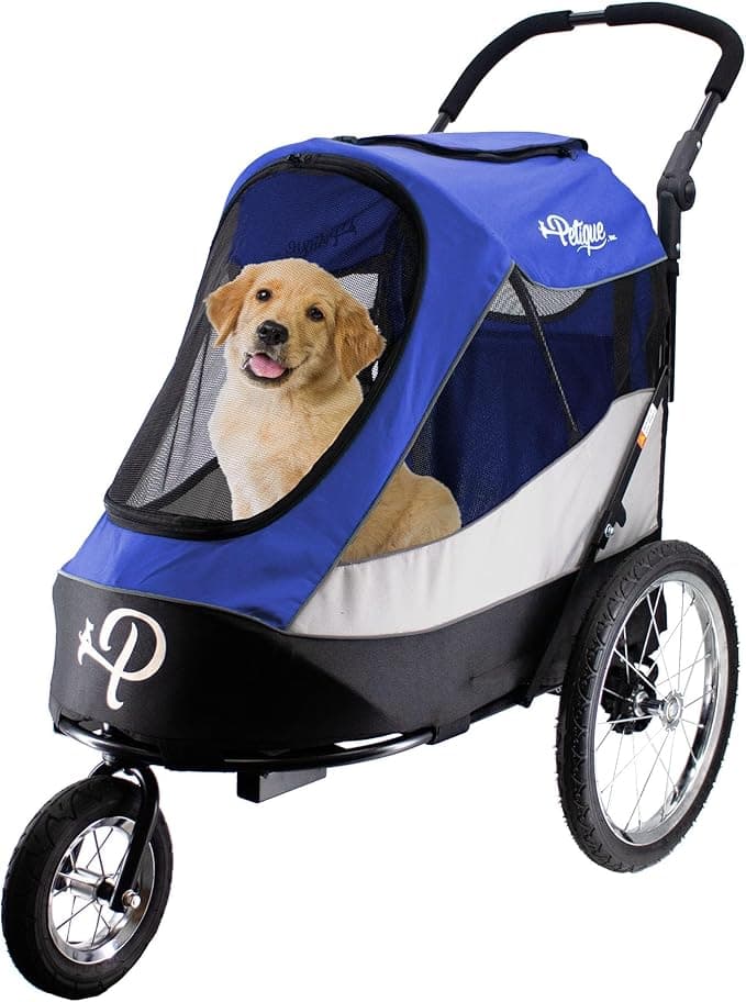 Petique Trailblazer Pet Jogger/Stroller, Bike Trailer, Shock Absorbing Bike Wheels, Large Entry Way, Peek-a-Boo Window,