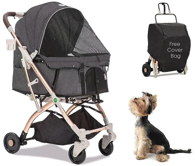 HPZ-PR America Pet Rover Lite Premium Light-Weight Dog/Cat/Pet Stroller Travel Carriage with Convertible Compartment/Alu