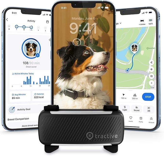 Tractive Smart Dog GPS Tracker | Live Pet Tracker with Virtual Fence | Vital Signs Monitoring of Heart & Respiratory Rat